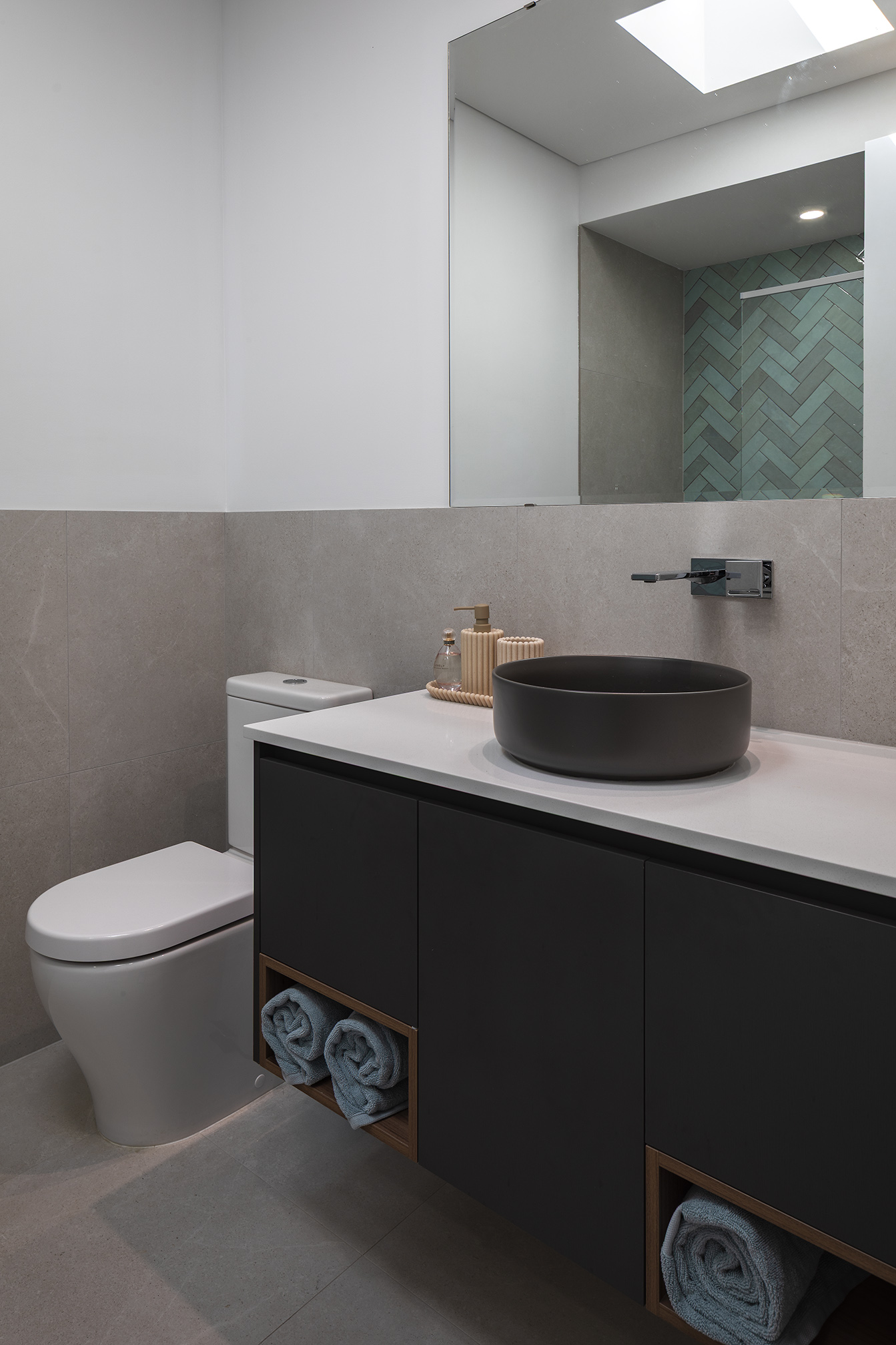 Bathroom cabinetry drawer and storage detail
